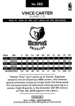 2016-17 Hoops #182 Vince Carter Back