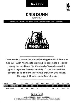 2016-17 Hoops #265 Kris Dunn Back