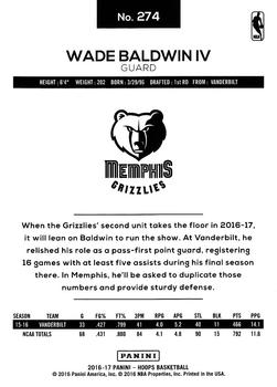 2016-17 Hoops #274 Wade Baldwin IV Back