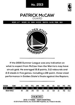 2016-17 Hoops #293 Patrick McCaw Back