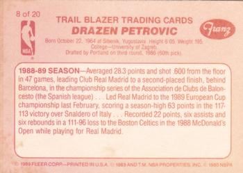 1989-90 Fleer Franz Portland Trail Blazers #8 Drazen Petrovic Back