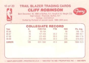 1989-90 Fleer Franz Portland Trail Blazers #10 Cliff Robinson Back