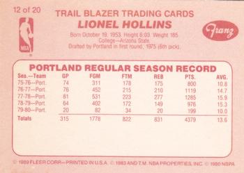 1989-90 Fleer Franz Portland Trail Blazers #12 Lionel Hollins Back