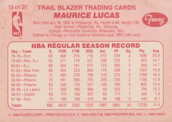 1989-90 Fleer Franz Portland Trail Blazers #13 Maurice Lucas Back