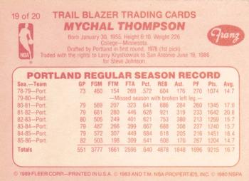 1989-90 Fleer Franz Portland Trail Blazers #19 Mychal Thompson Back