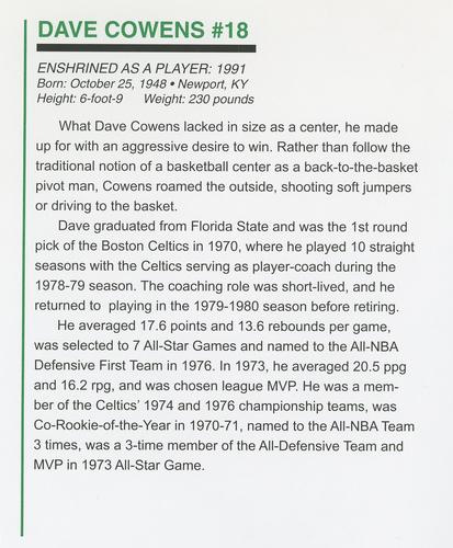 2005 Illustrious Hall of Fame Boston Celtics #NNO Dave Cowens Back
