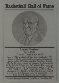 1986-02 Basketball Hall of Fame Metallic #NNO Lester Harrison Front