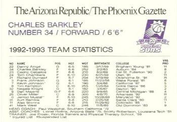 1992-93 Arizona Republic/Gazette Phoenix Suns 25th Anniversary #NNO Charles Barkley Back