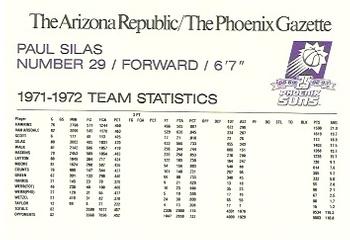 1992-93 Arizona Republic/Gazette Phoenix Suns 25th Anniversary #NNO Paul Silas Back