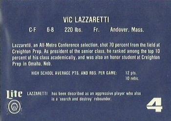 1982-83 Lite Beer Marquette Warriors #NNO Vic Lazzaretti Back