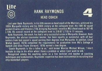 1982-83 Lite Beer Marquette Warriors #NNO Hank Raymonds Back