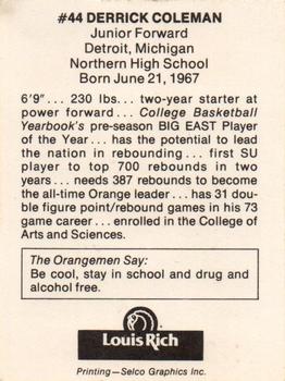 1988-89 Syracuse Orangemen #2 Derrick Coleman Back