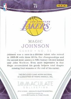2015-16 Panini Immaculate Collection - Sole of the Game #13 Magic Johnson Back