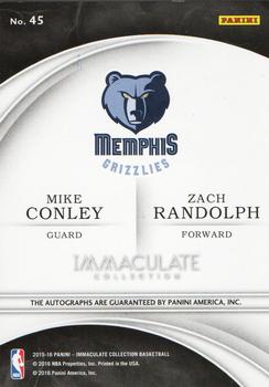 2015-16 Panini Immaculate Collection - Dual Autographs #45 Zach Randolph / Mike Conley Back