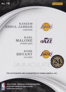 2015-16 Panini Immaculate Collection - Trio Autographs #18 Karl Malone / Kareem Abdul-Jabbar / Kobe Bryant Back