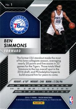 2016-17 Panini Prizm #1 Ben Simmons Back