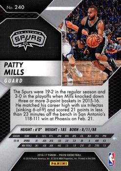 2016-17 Panini Prizm #240 Patty Mills Back