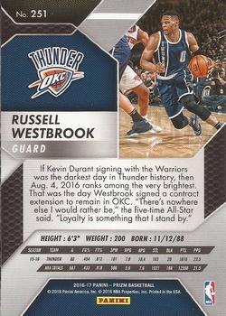 2016-17 Panini Prizm #251 Russell Westbrook Back