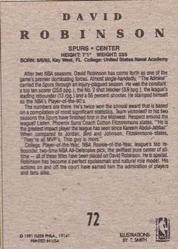 1991-92 Fleer Wheaties #72 David Robinson Back