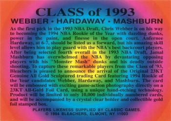 1994 Bleachers / Classic 23K Promos #NNO Chris Webber / Anfernee Hardaway / Jamal Mashburn Back