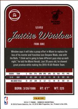 2016-17 Donruss #39 Justise Winslow Back