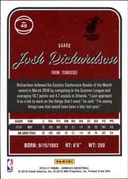 2016-17 Donruss #40 Josh Richardson Back