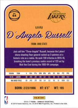 2016-17 Donruss #64 D'Angelo Russell Back