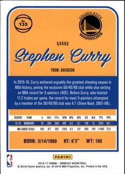 2016-17 Donruss #135 Stephen Curry Back
