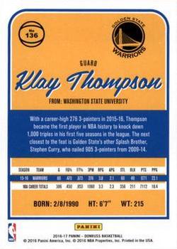2016-17 Donruss #136 Klay Thompson Back