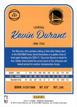 2016-17 Donruss #137 Kevin Durant Back