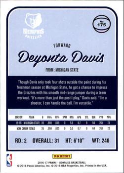 2016-17 Donruss #175 Deyonta Davis Back