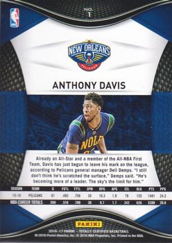 2016-17 Panini Totally Certified #1 Anthony Davis Back