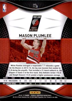 2016-17 Panini Totally Certified #13 Mason Plumlee Back