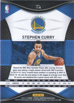 2016-17 Panini Totally Certified #14 Stephen Curry Back