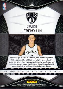 2016-17 Panini Totally Certified #36 Jeremy Lin Back