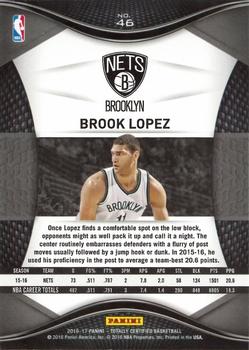 2016-17 Panini Totally Certified #46 Brook Lopez Back