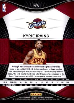 2016-17 Panini Totally Certified #55 Kyrie Irving Back
