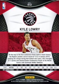 2016-17 Panini Totally Certified #82 Kyle Lowry Back