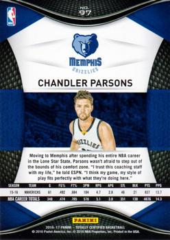 2016-17 Panini Totally Certified #97 Chandler Parsons Back