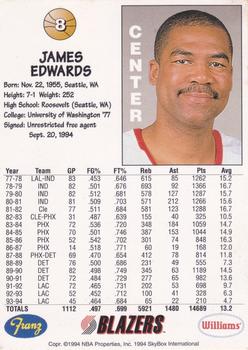 1994-95 Franz Portland Trail Blazers #8 James Edwards Back