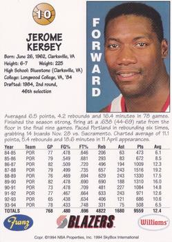 1994-95 Franz Portland Trail Blazers #10 Jerome Kersey Back