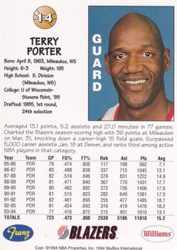 1994-95 Franz Portland Trail Blazers #14 Terry Porter Back