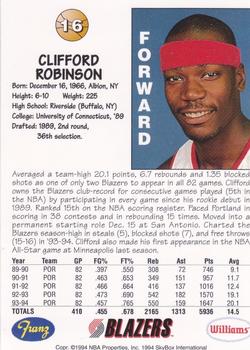 1994-95 Franz Portland Trail Blazers #16 Clifford Robinson Back