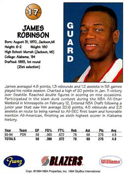 1994-95 Franz Portland Trail Blazers #17 James Robinson Back