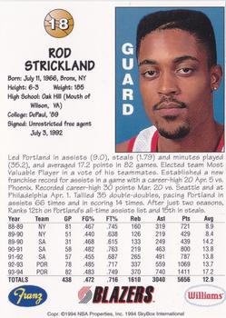 1994-95 Franz Portland Trail Blazers #18 Rod Strickland Back