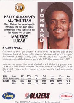 1994-95 Franz Portland Trail Blazers #19 Maurice Lucas Back