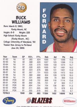 1994-95 Franz Portland Trail Blazers #20 Buck Williams Back