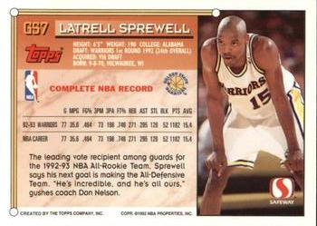 1993-94 Topps Safeway Golden State Warriors #GS7 Latrell Sprewell Back
