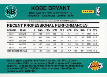 2010-11 Donruss - Starting 5 #KB Kobe Bryant Back