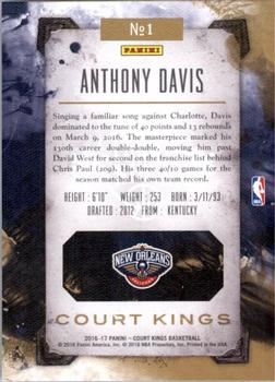 2016-17 Panini Court Kings #1 Anthony Davis Back